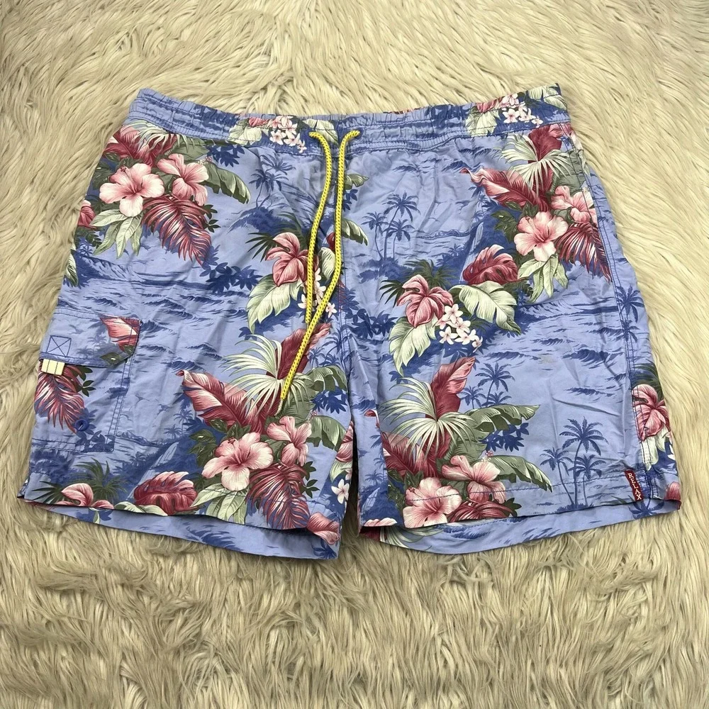 Tommy‎ Bahama Men's XL Purple Tropical Floral Swim Trunks Shorts Mesh Liner